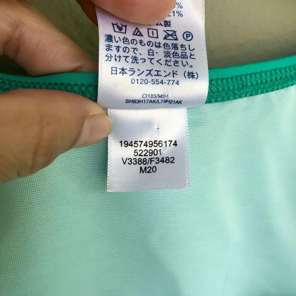 Lands End Colorblock Tankini Swim Top Womens 18W Green Blue Padded Beach Resort